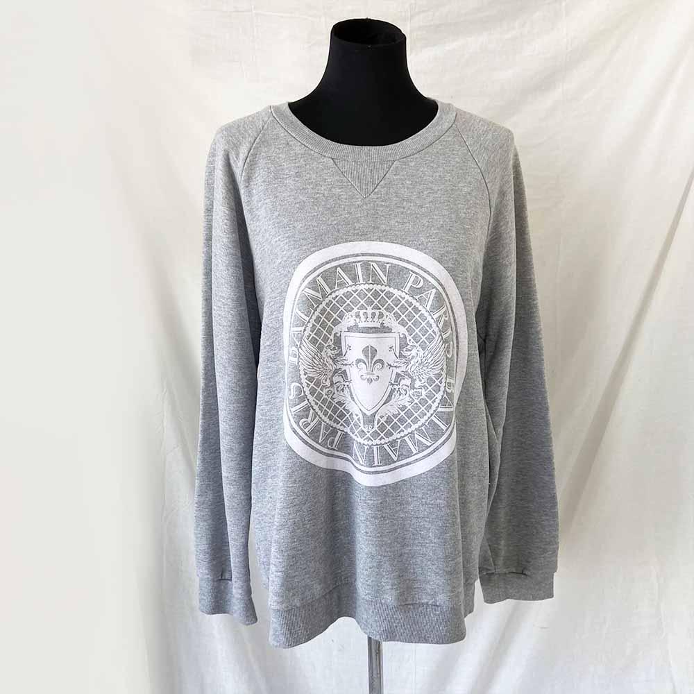 Balmain Grey medallion logo sweatshirt - BOPF | Business of Preloved Fashion
