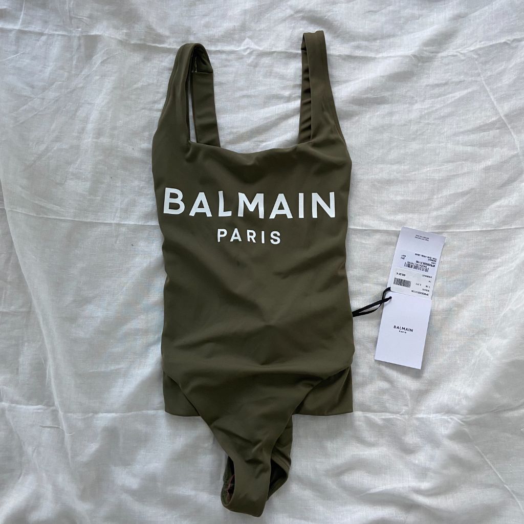 Balmain Logo Green One Piece Bathing Suit - BOPF | Business of Preloved Fashion