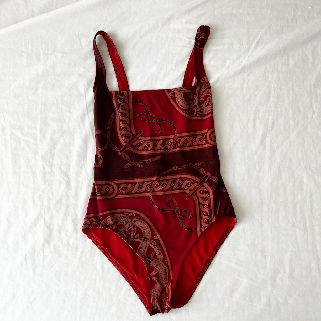 Hermes printed one piece bathing suit with matching scarf