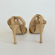 Bottega Veneta Beige Net Almond Toe Gold Chain Detail Heels, 37.5 - BOPF | Business of Preloved Fashion