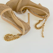 Bottega Veneta Beige Net Almond Toe Gold Chain Detail Heels, 37.5 - BOPF | Business of Preloved Fashion