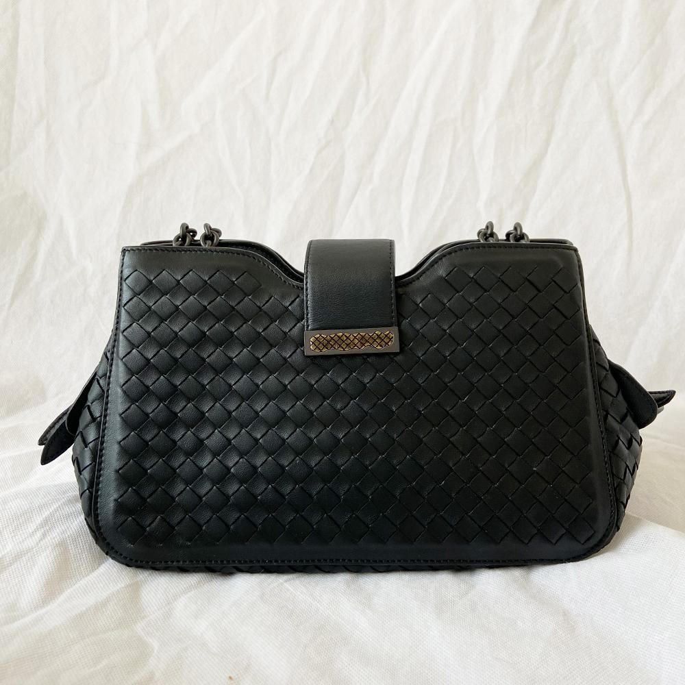 Bottega Veneta Black Intrecciato Leather Mini Roma Shoulder Bag - BOPF | Business of Preloved Fashion