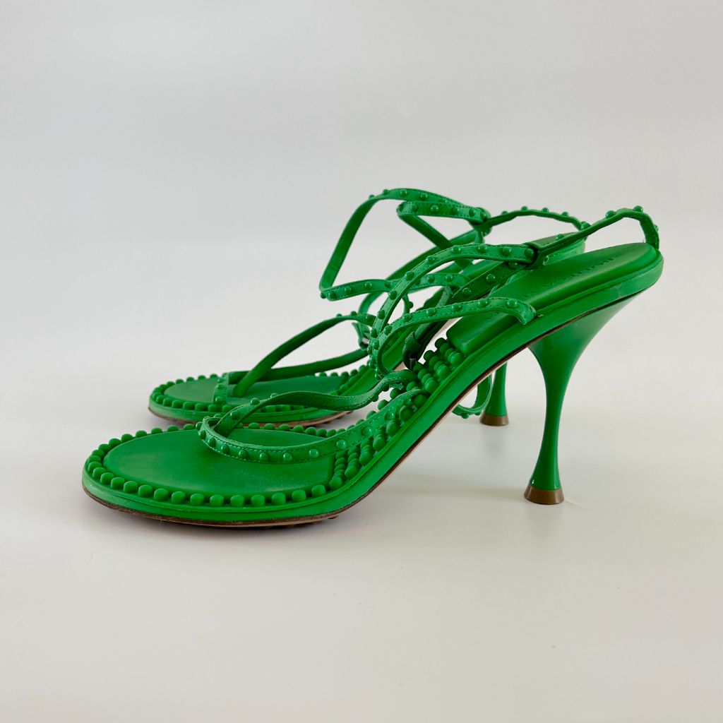 Bottega Veneta Green Dot 90 Leather Sandals, 40 - BOPF | Business of Preloved Fashion