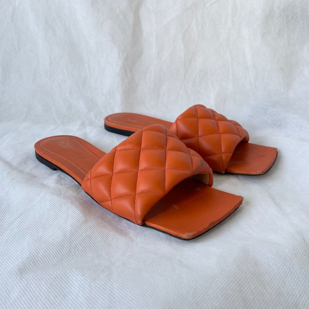 Bottega Veneta Orange Square Toe Flats, 37.5 - BOPF | Business of Preloved Fashion