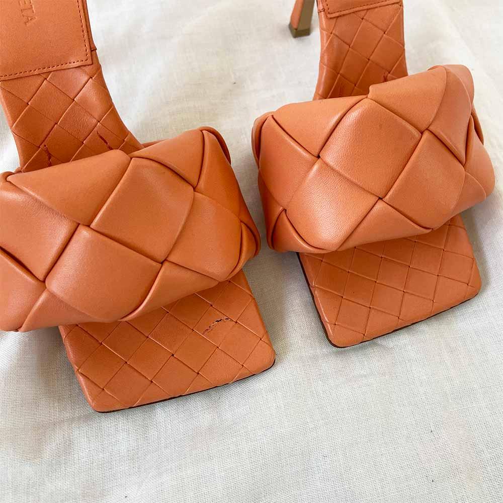 Bottega Veneta Orange Square Toe Lido Sandals, 40 - BOPF | Business of Preloved Fashion