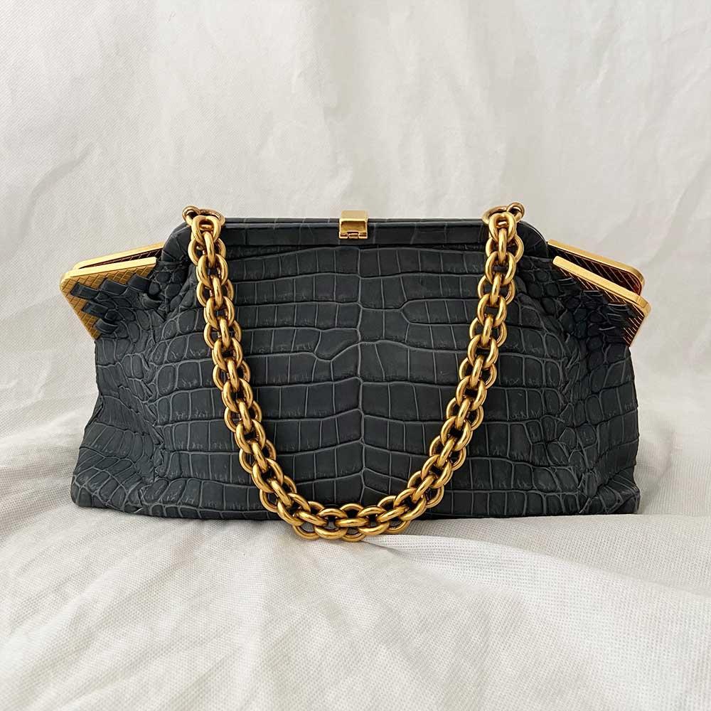 Bottega Veneta Vendome Sable Ardoise Crocodile Shoulder Bag - BOPF | Business of Preloved Fashion
