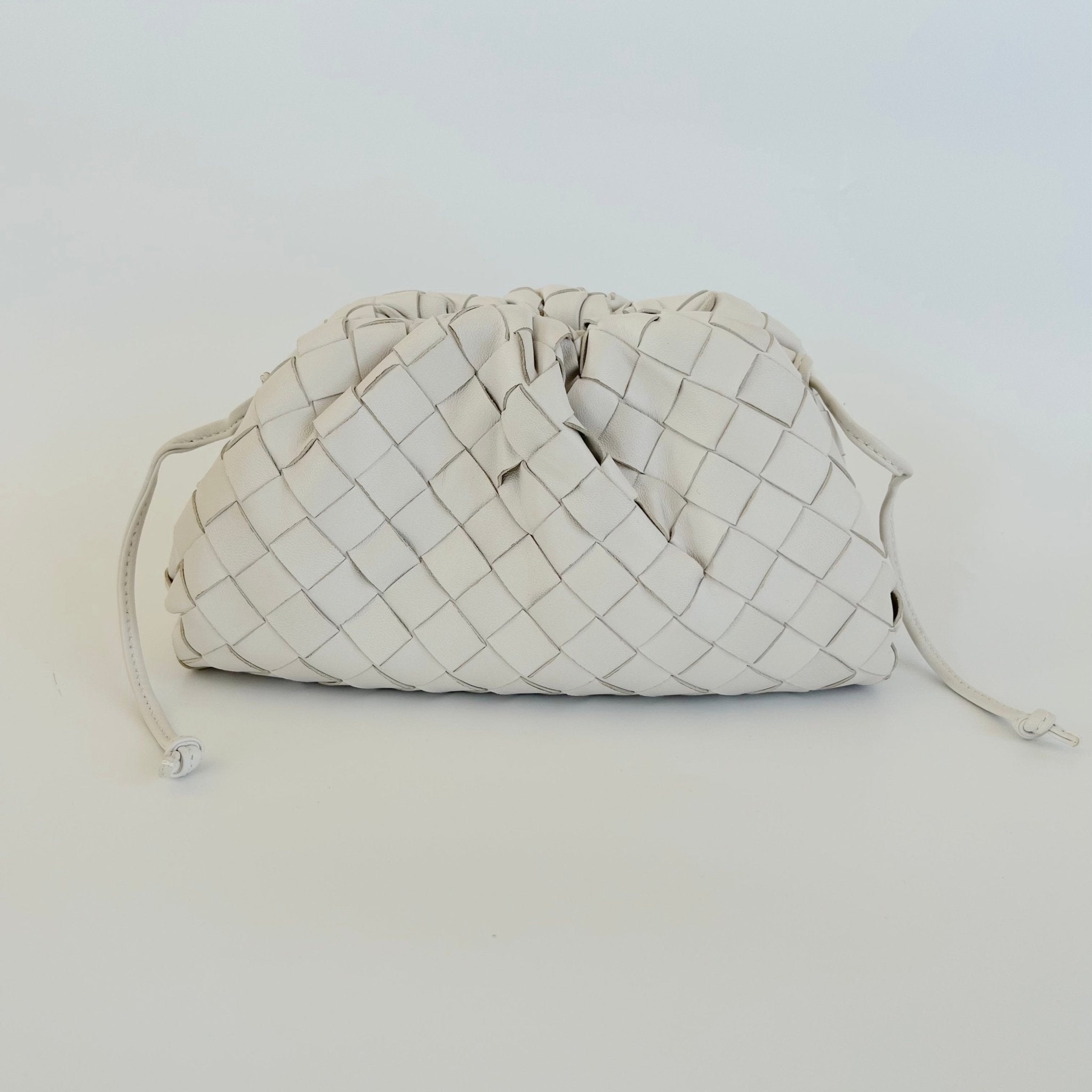 Bottega Veneta White Intrecciato Leather Mini The Pouch Bag - BOPF | Business of Preloved Fashion