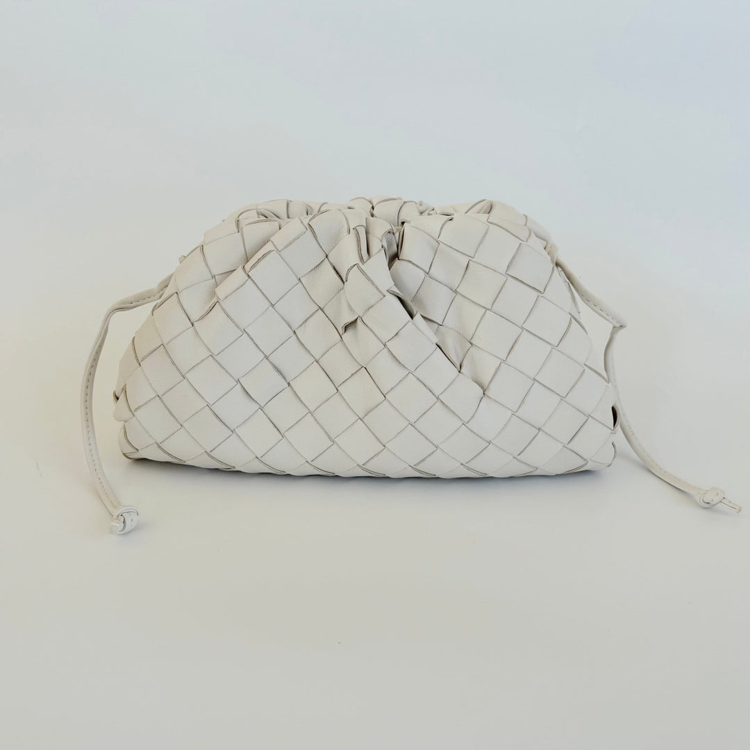 Bottega Veneta White Intrecciato Leather Mini The Pouch Bag - BOPF | Business of Preloved Fashion
