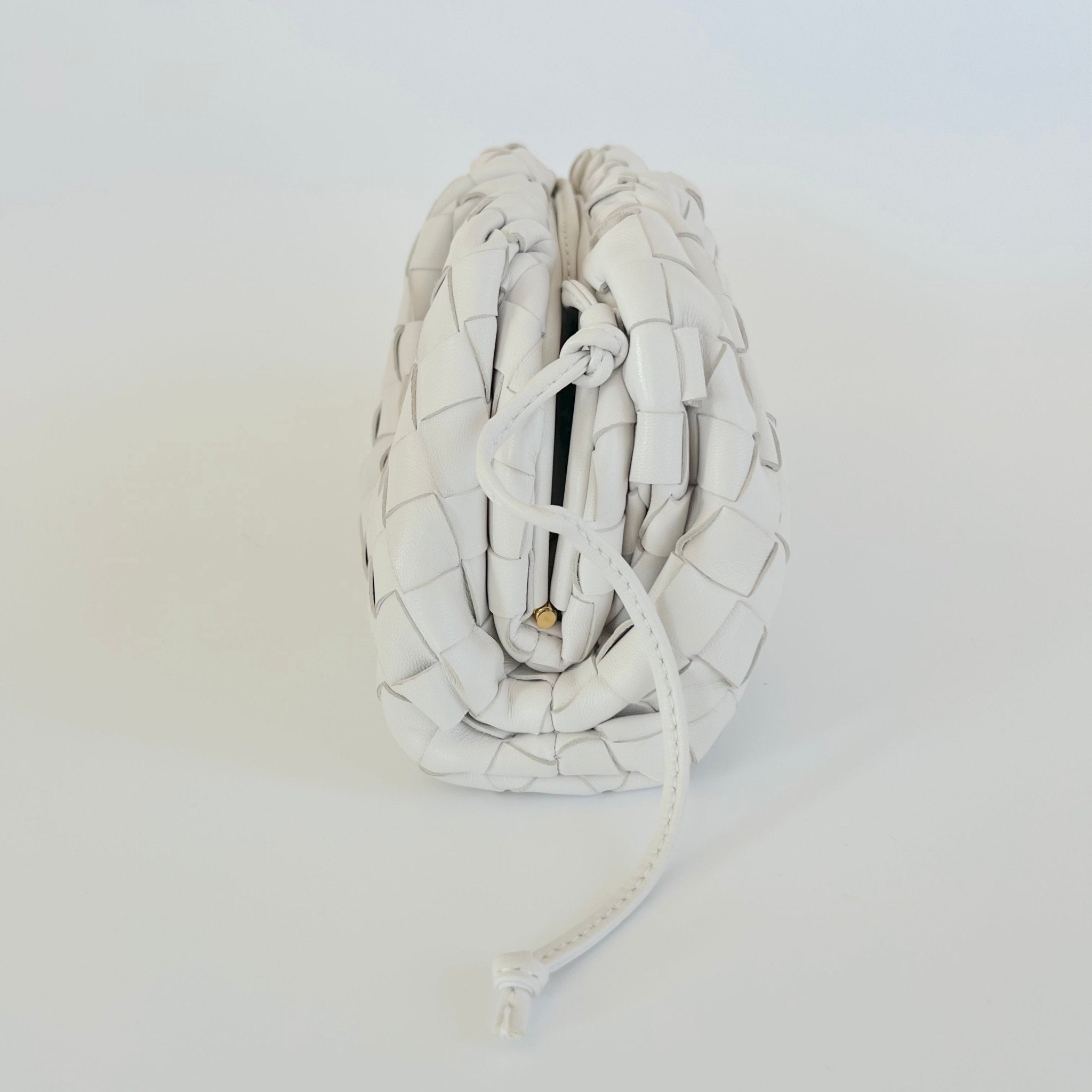 Bottega Veneta White Intrecciato Leather Mini The Pouch Bag - BOPF | Business of Preloved Fashion