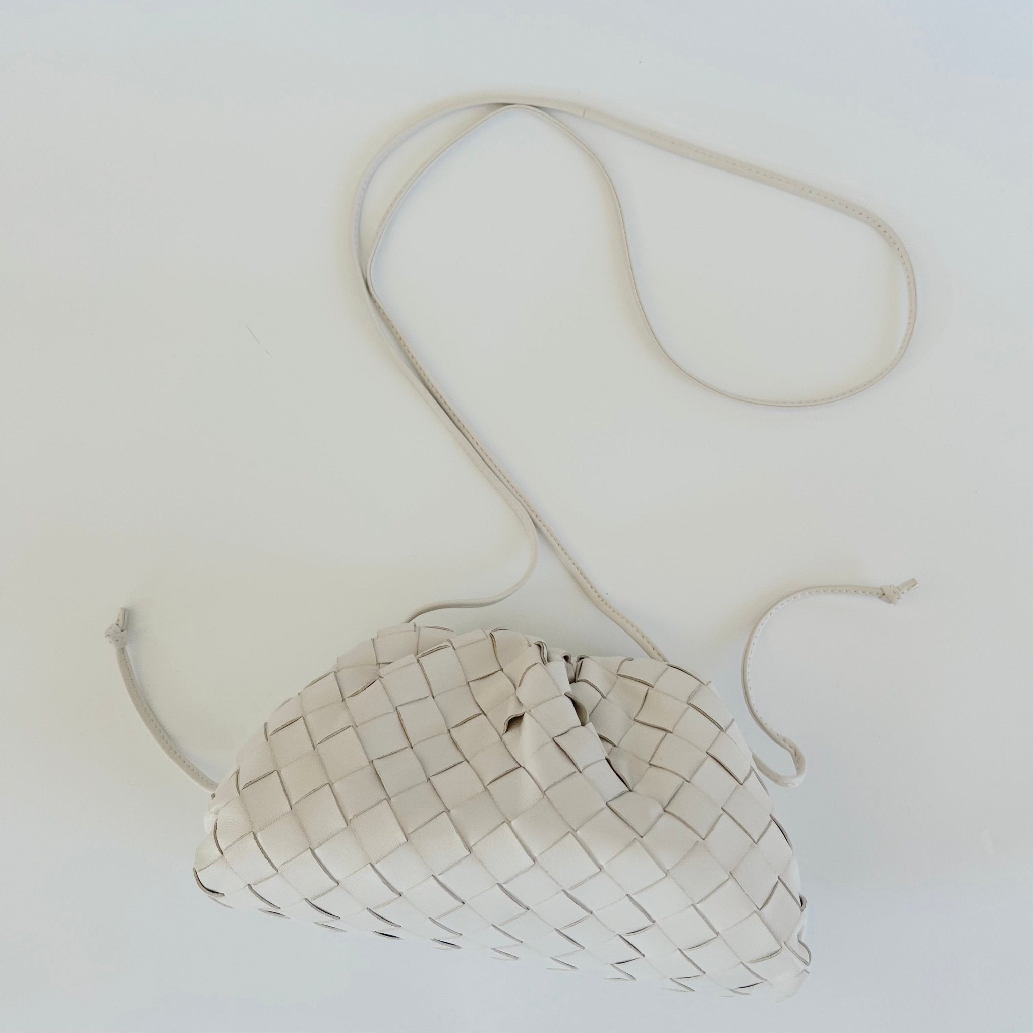 Bottega Veneta White Intrecciato Leather Mini The Pouch Bag - BOPF | Business of Preloved Fashion
