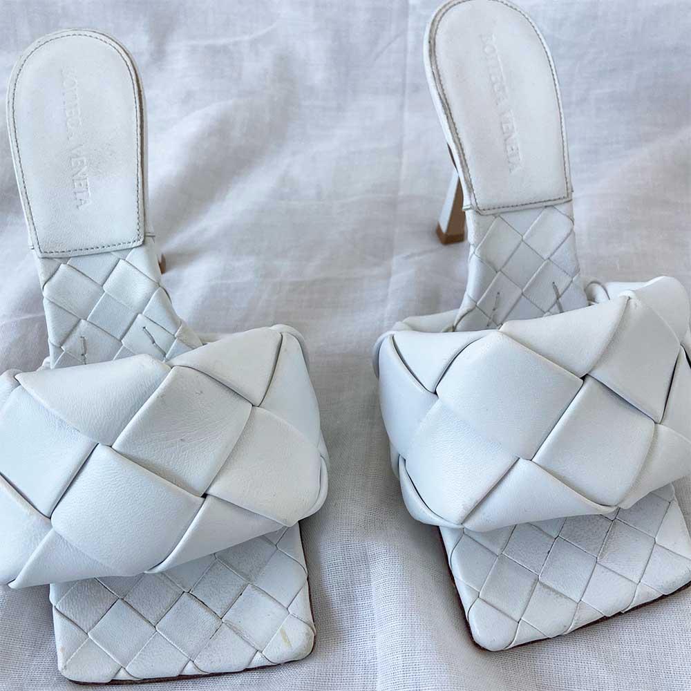 Bottega Veneta White Lido Square Toe Sandals, 38 - BOPF | Business of Preloved Fashion