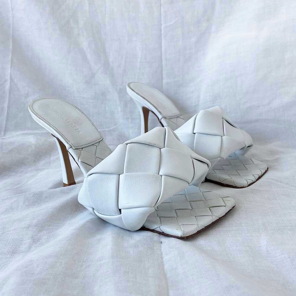 Bottega Veneta White Lido Square Toe Sandals, 38 - BOPF | Business of Preloved Fashion