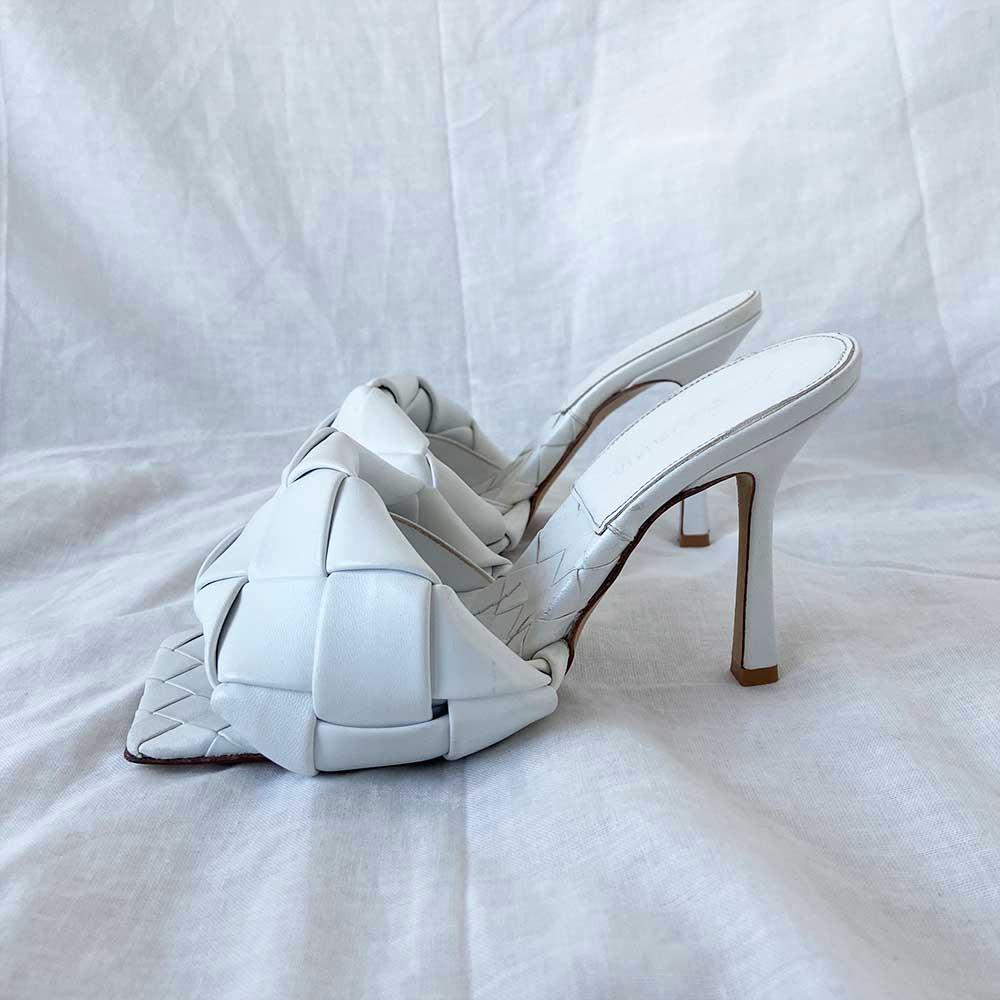 Bottega Veneta White Lido Square Toe Sandals, 38 - BOPF | Business of Preloved Fashion