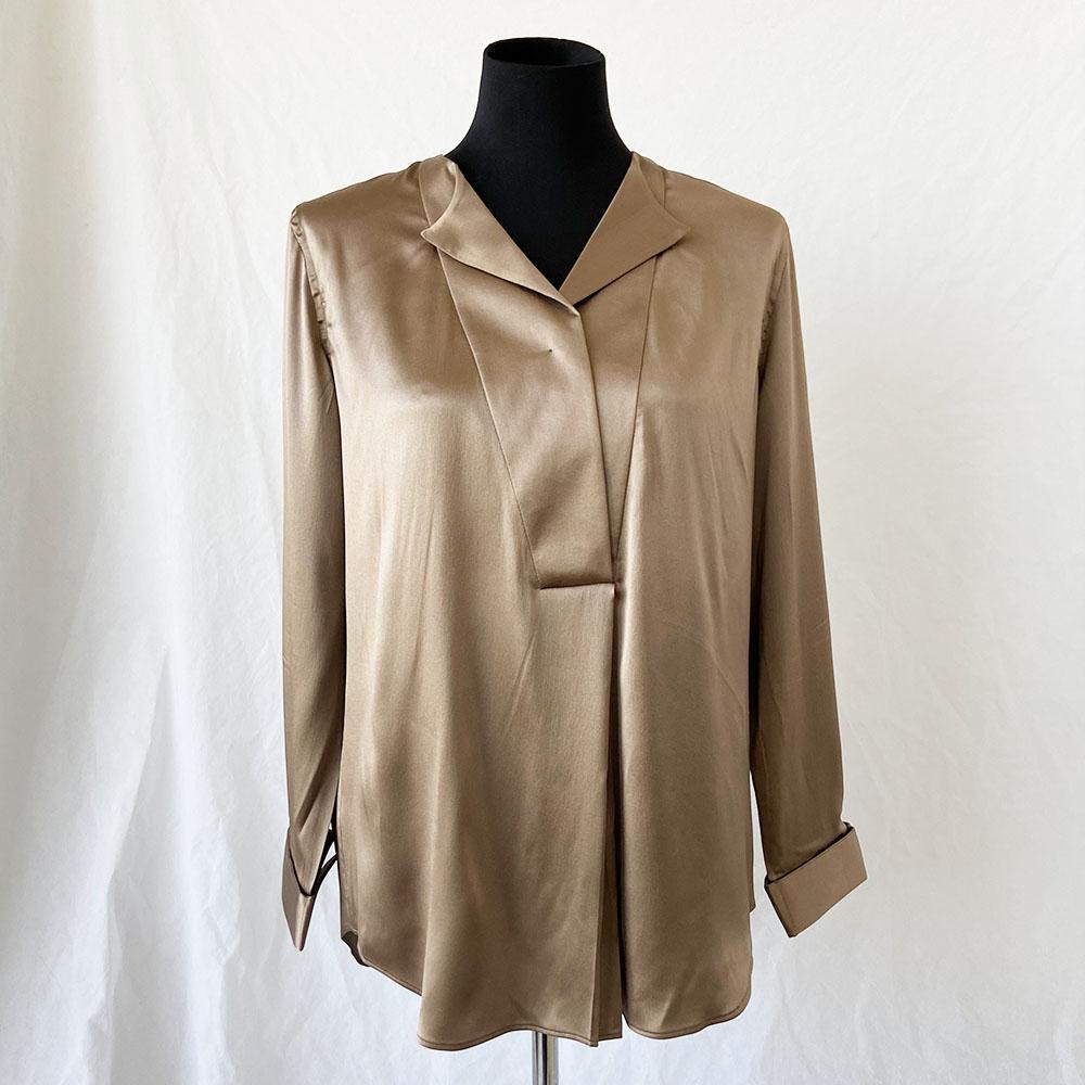 Brunello Cucinelli bronze silk long sleeve blouse - BOPF | Business of Preloved Fashion