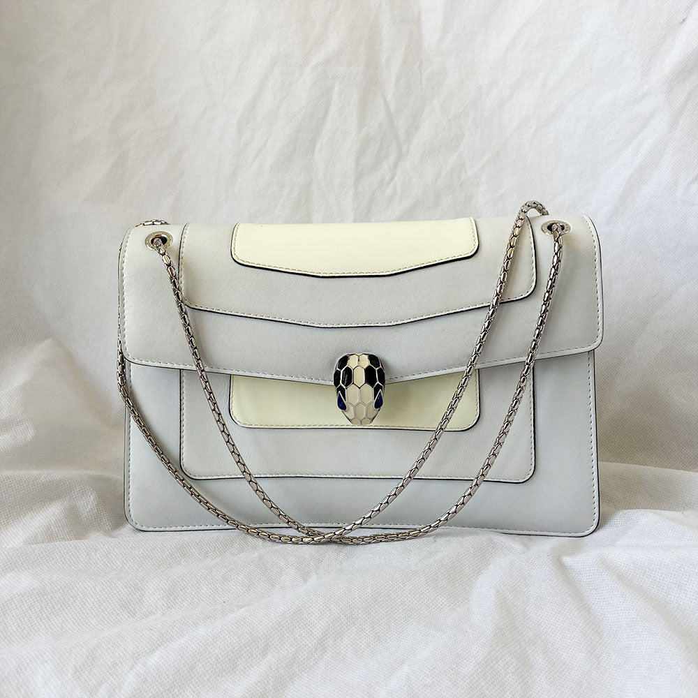 Bvlgari Leather Serpenti Forever Shoulder Bag In White