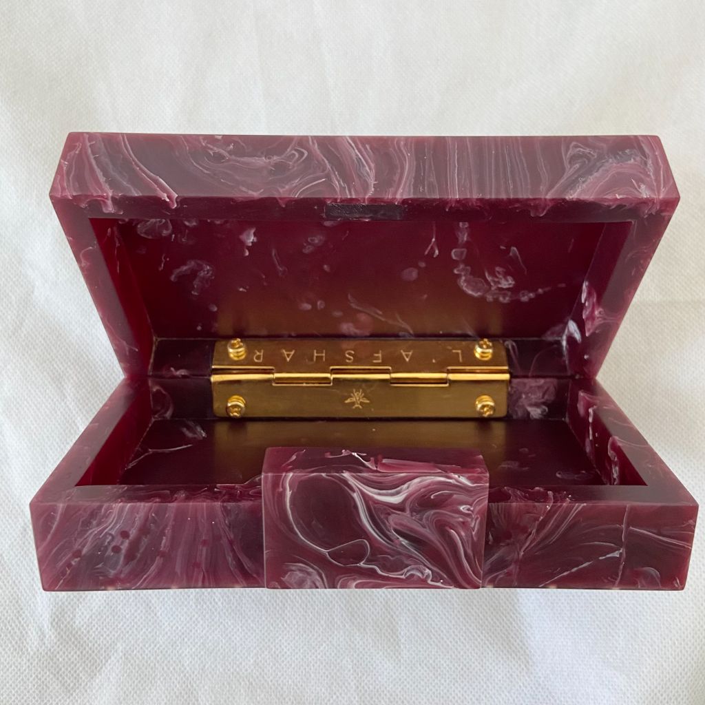 L’AFSHAR Burgundy Marble Striped Box Clutch