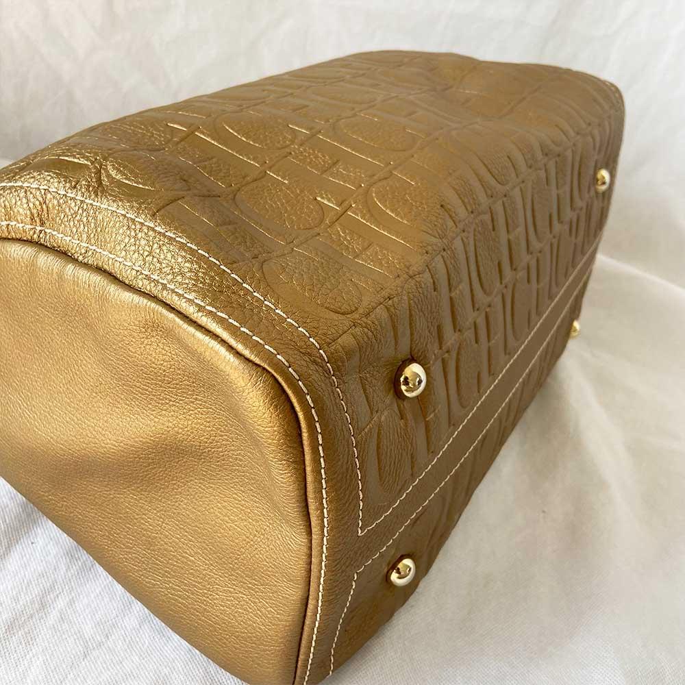 Carolina Herrera Gold Monogram Leather Andy Boston Bag - BOPF | Business of Preloved Fashion