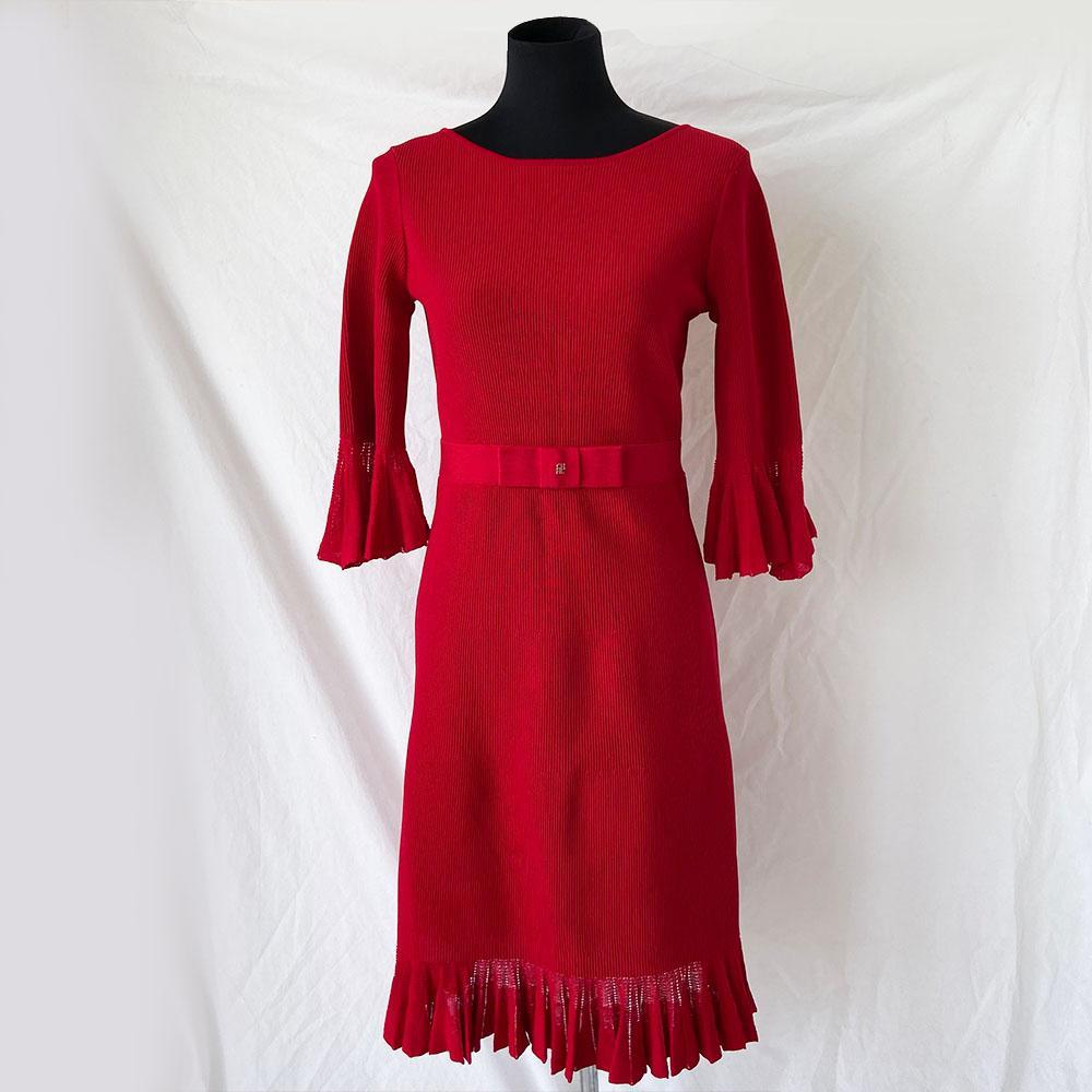 Carolina Herrera Red Stretch Knit Bow Detail dress - BOPF