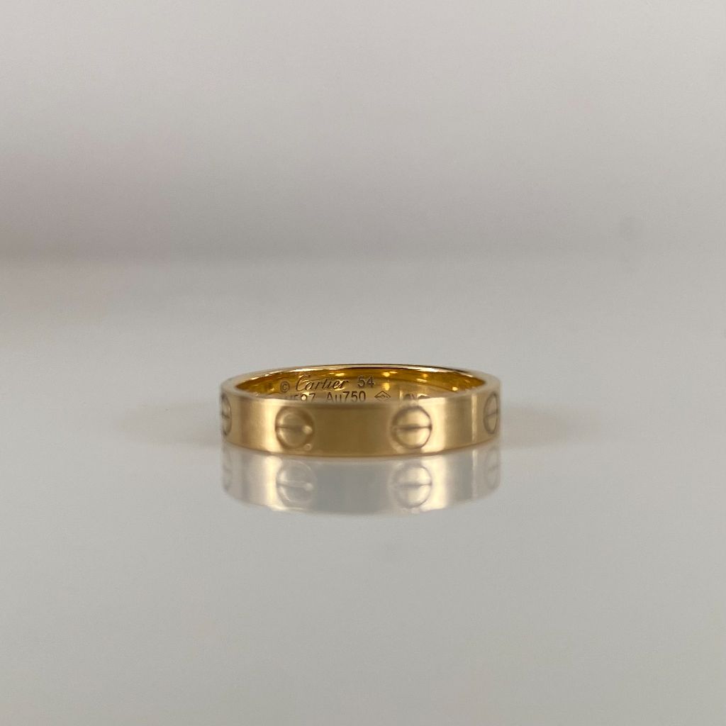 Cartier Love 18K Yellow Gold Narrow Band Ring Size 54 BOPF