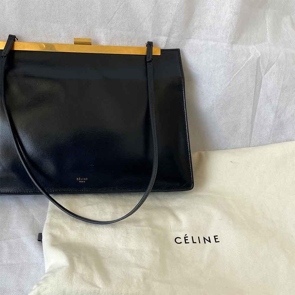 Celine Black Leather Medium Clasp Top Handle Bag - BOPF | Business of Preloved Fashion