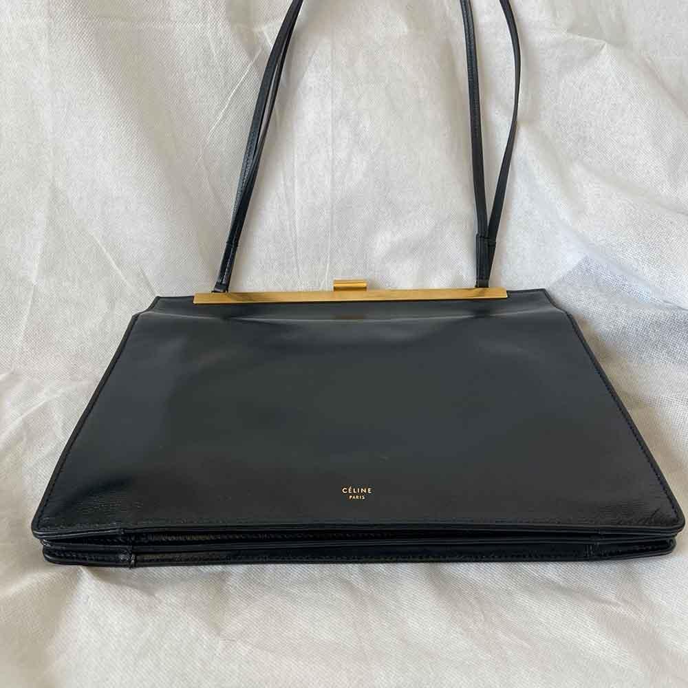 Celine Black Leather Medium Clasp Top Handle Bag - BOPF | Business of Preloved Fashion