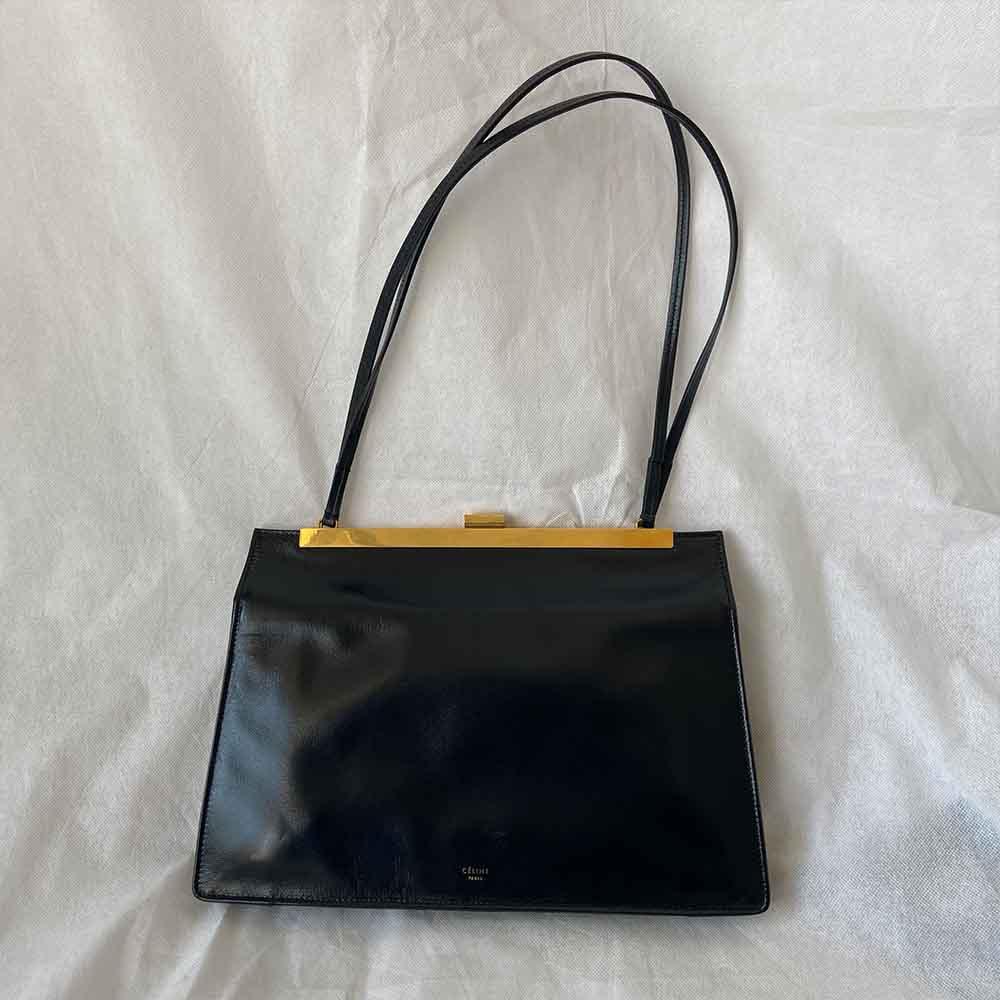 Celine Black Leather Medium Clasp Top Handle Bag - BOPF
