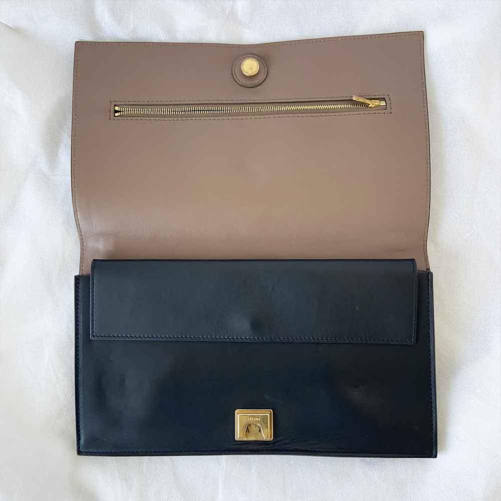 Celine Black Leather Top Handle Clutch - BOPF | Business of Preloved Fashion