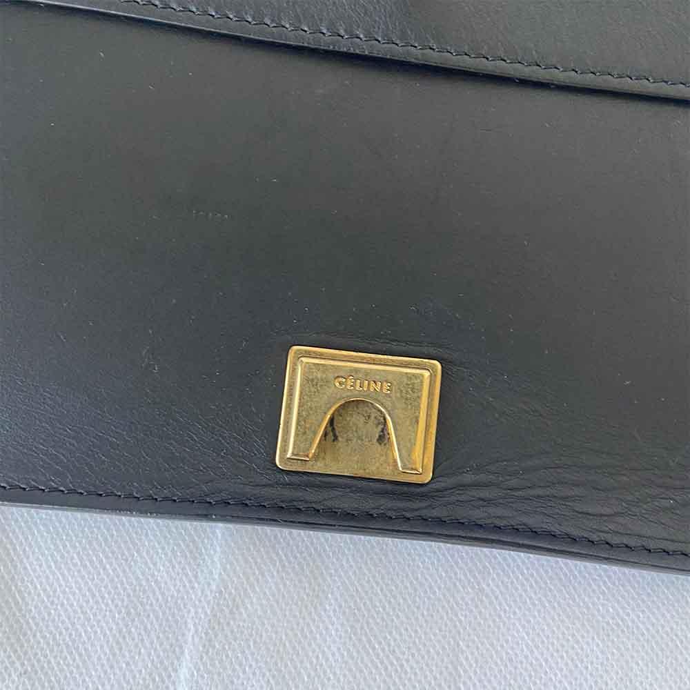 Celine Black Leather Top Handle Clutch - BOPF | Business of Preloved Fashion