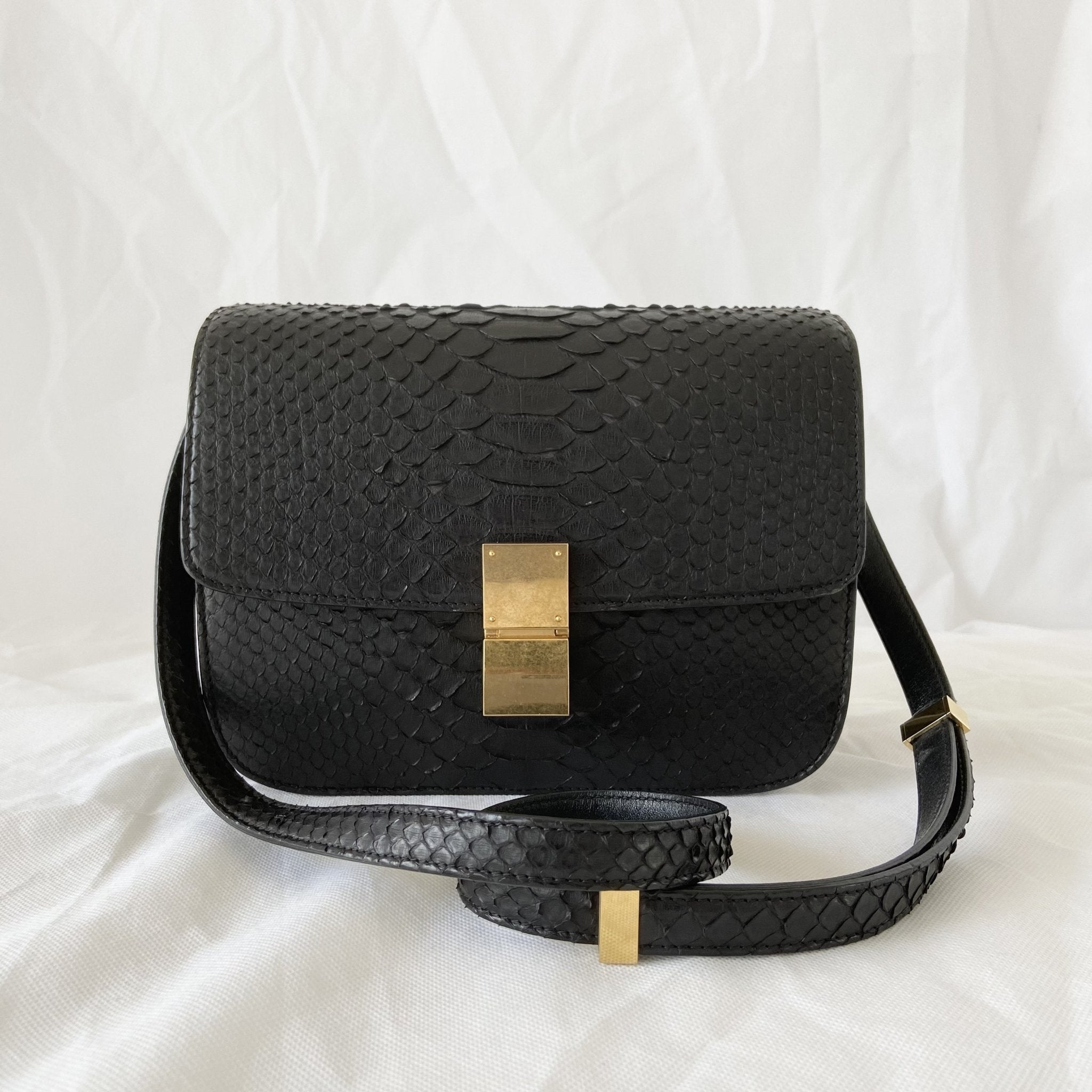 Celine Black Python Medium Classic Box Shoulder Bag - BOPF | Business of Preloved Fashion