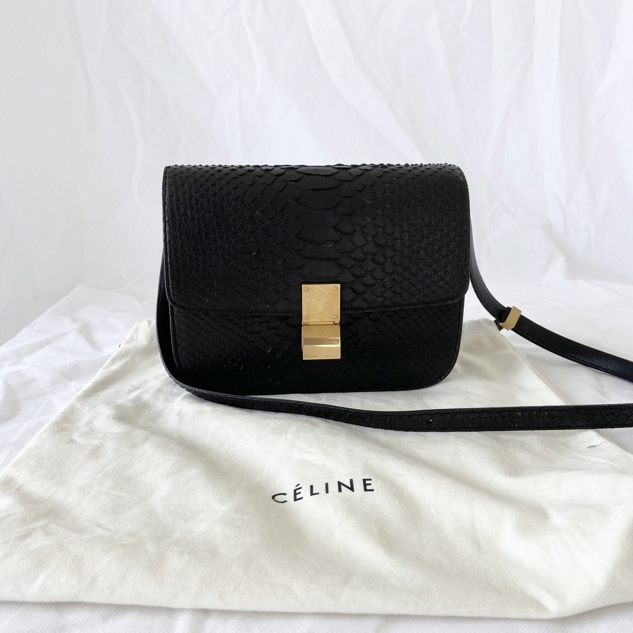 Celine Black Python Medium Classic Box Shoulder Bag - BOPF | Business of Preloved Fashion