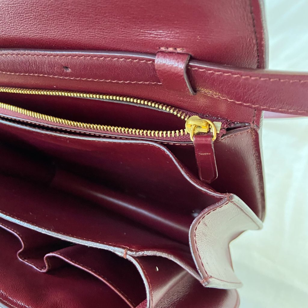 Celine Burgundy Leather Medium Classic Box Shoulder Flap Bag - BOPF | Business of Preloved Fashion