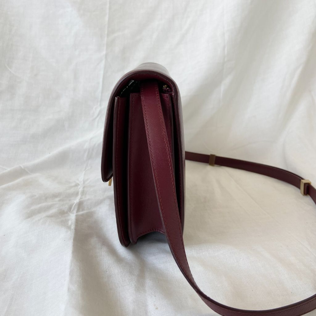 Celine Burgundy Leather Medium Classic Box Shoulder Flap Bag - BOPF | Business of Preloved Fashion