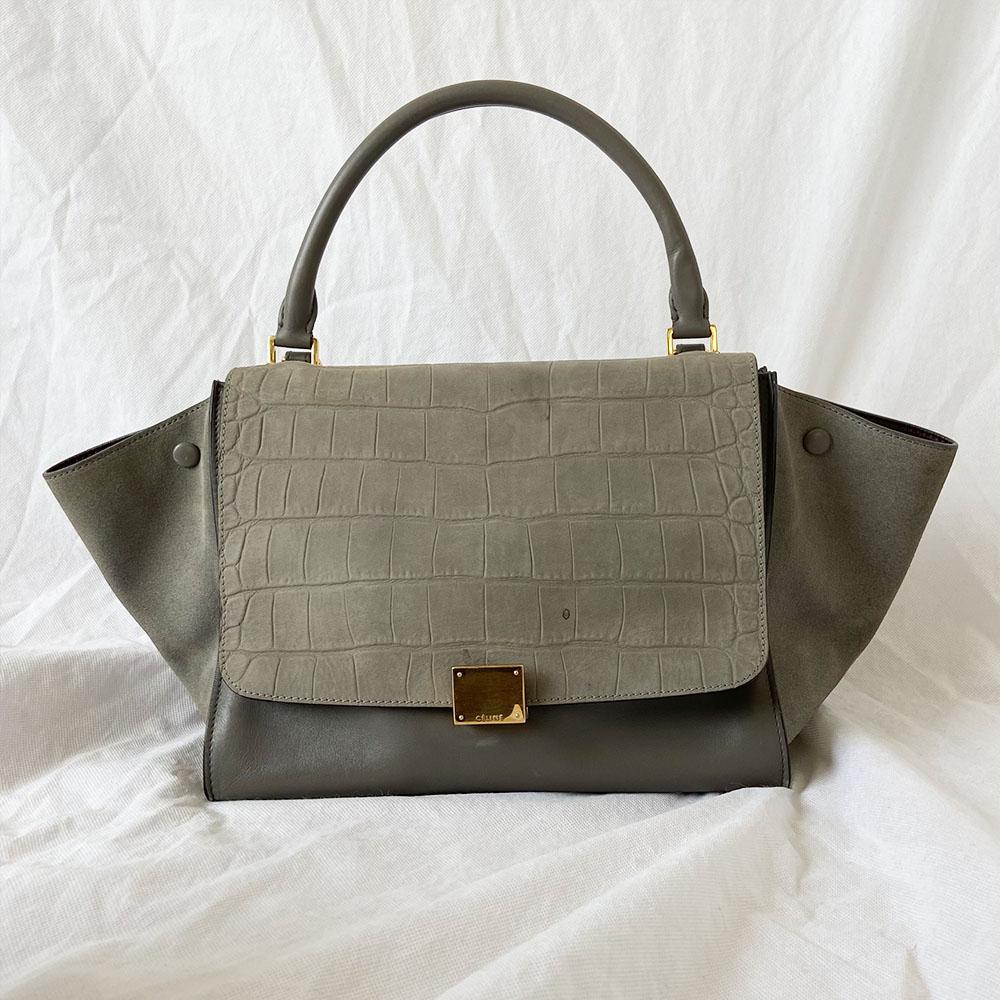 Celine Grey Croc Embossed Medium Trapeze Top Handle Bag - BOPF | Business of Preloved Fashion