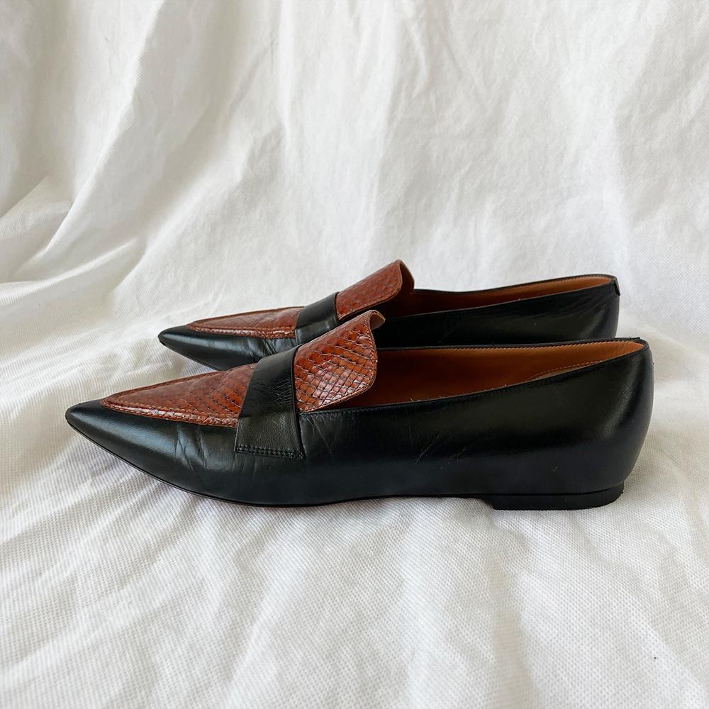 Celine Leather And Embossed Python Pointed Toe Loafers, 38 - BOPF | Business of Preloved Fashion