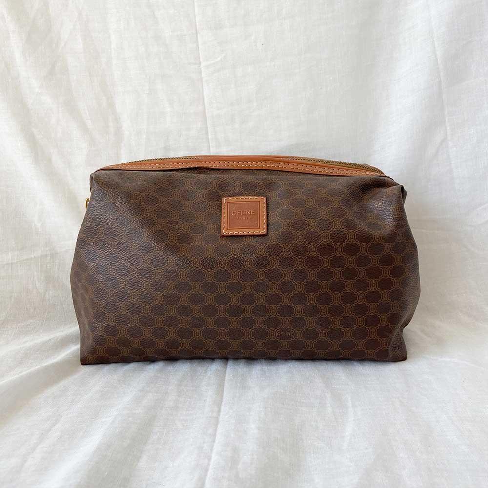 Authentic Celine Vintage Macadam Pattern BROWN Clutch Pouch 