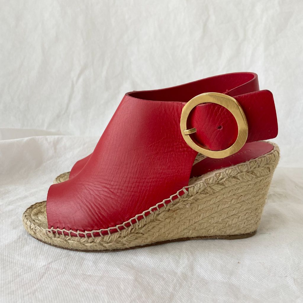 Celine Red Leather Espadrille Wedge Slingback Sandals, 38 - BOPF | Business of Preloved Fashion