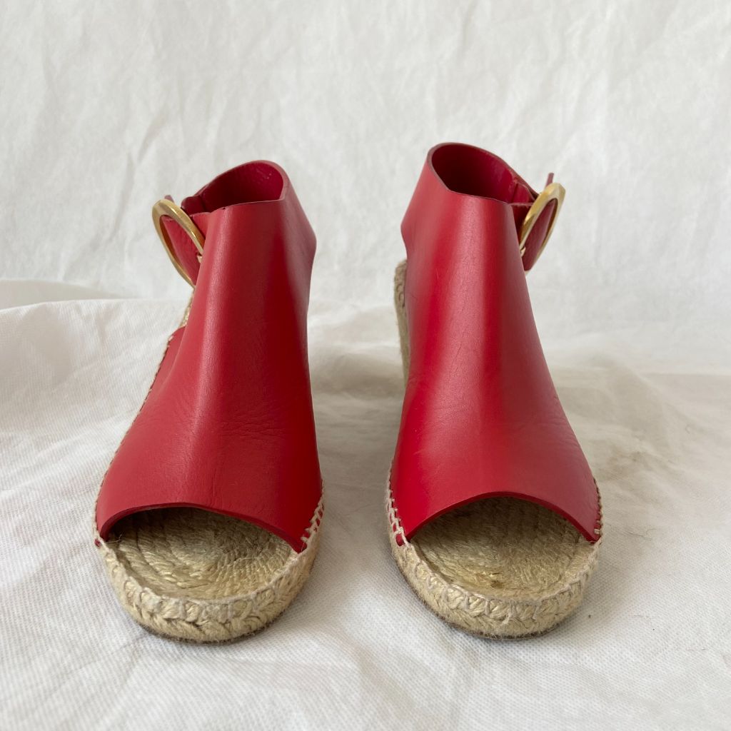 Celine Red Leather Espadrille Wedge Slingback Sandals, 38 - BOPF | Business of Preloved Fashion