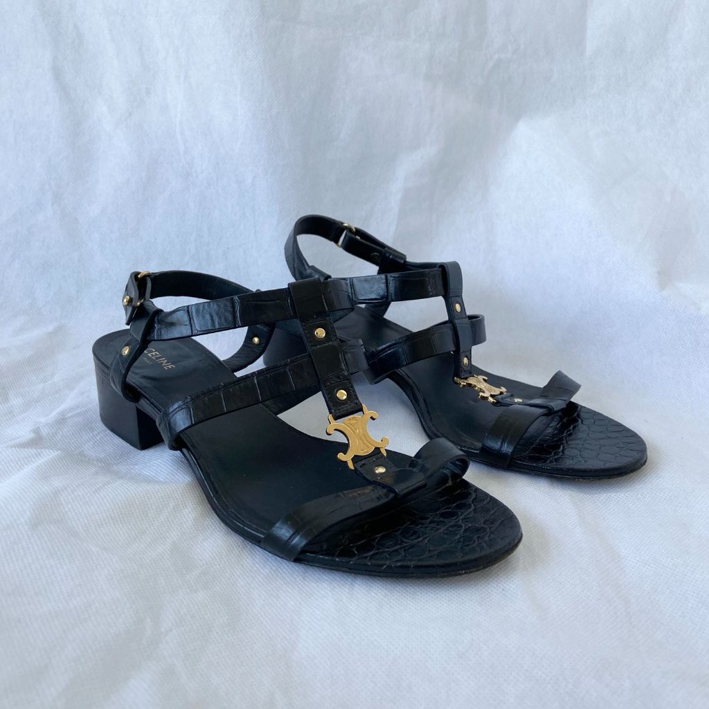 Celine Triomphe Sandal In Crocodile Embossed Calfskin, 38 - BOPF | Business of Preloved Fashion