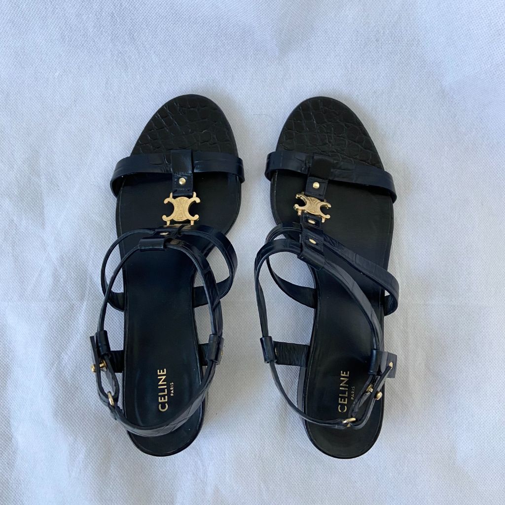 Celine Triomphe Sandal In Crocodile Embossed Calfskin, 38 BOPF