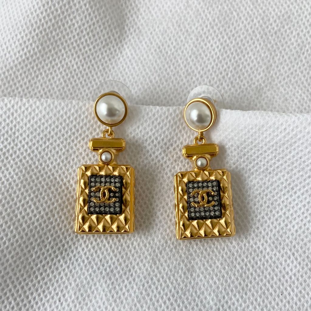 Chanel 20A Runway Perfume Bottle Gold Earrings - BOPF | Business of Preloved Fashion