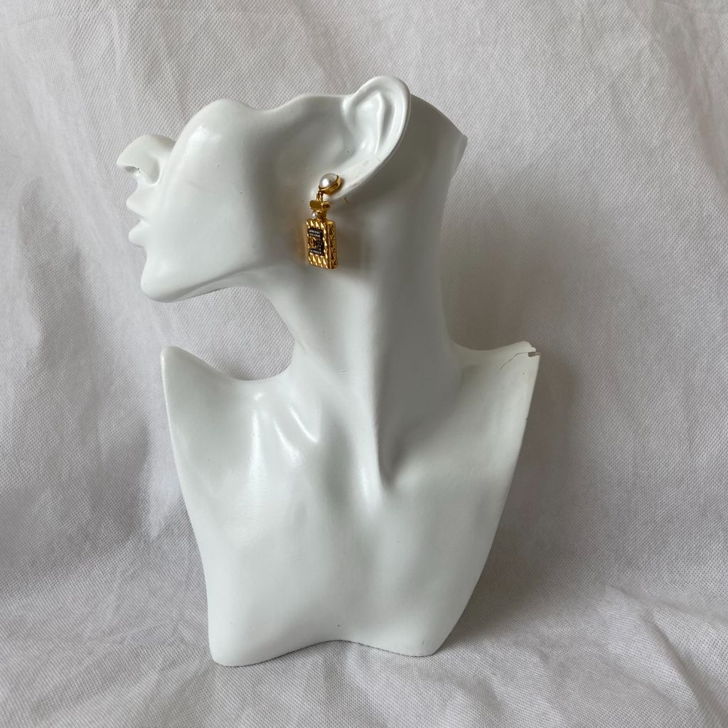 Chanel 20A Runway Perfume Bottle Gold Earrings - BOPF | Business of Preloved Fashion