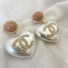 Chanel 21B Heart Pearl Crystal CC Logo Pink Dangle Earrings - BOPF | Business of Preloved Fashion
