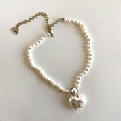 Chanel 21B Heart Pearl White Crystal CC Necklace - BOPF | Business of Preloved Fashion