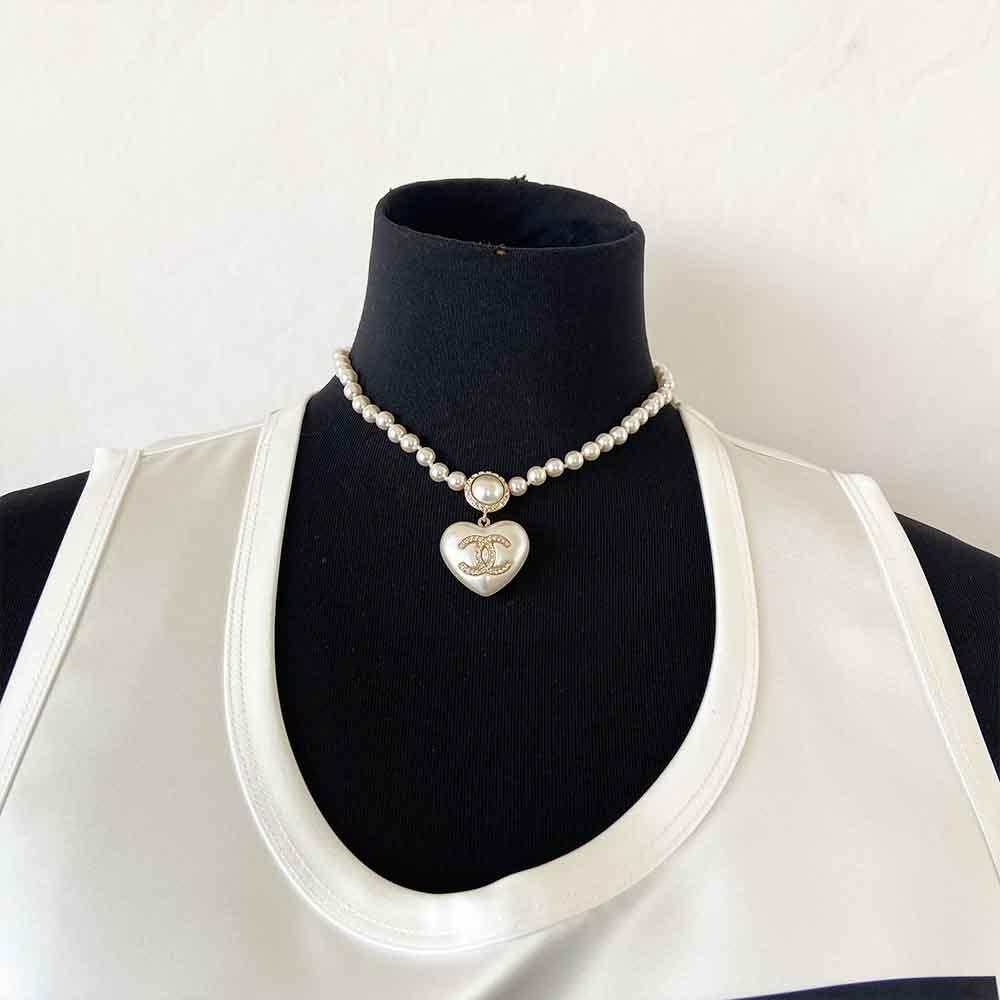 Chanel 21B Heart Pearl White Crystal CC Necklace - BOPF | Business of Preloved Fashion