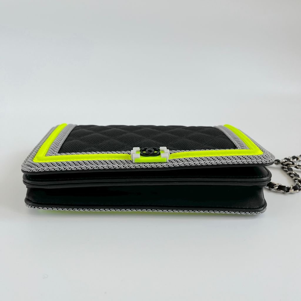 Chanel Black and Green quilted textile Fluo Boy Wallet On Chain - BOPF | Business of Preloved Fashion
