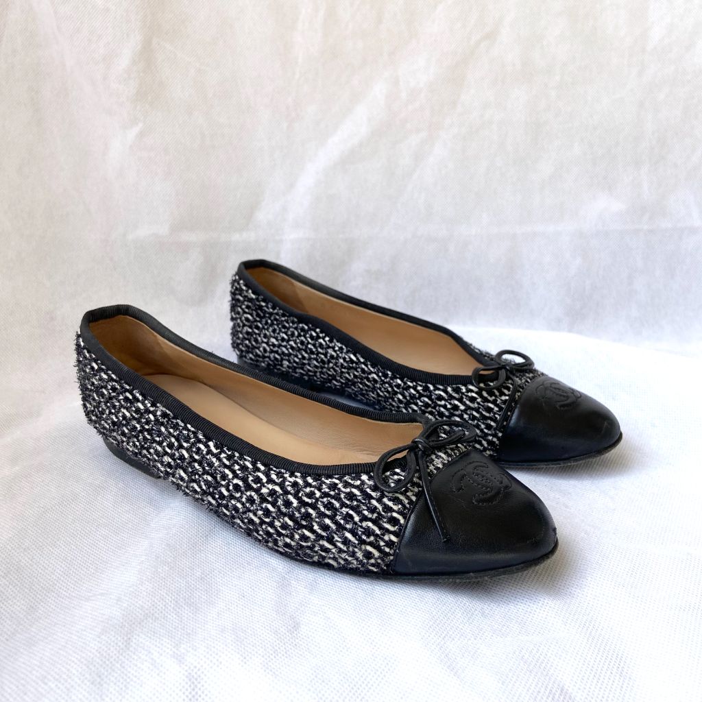 Chanel Black and White Tweed Ballerina Flats, 38C - BOPF | Business of Preloved Fashion