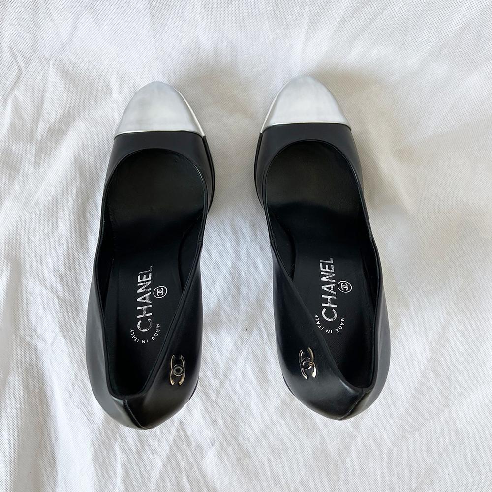 Chanel black leather silver cap-toe pumps, 41C - BOPF | Business of Preloved Fashion