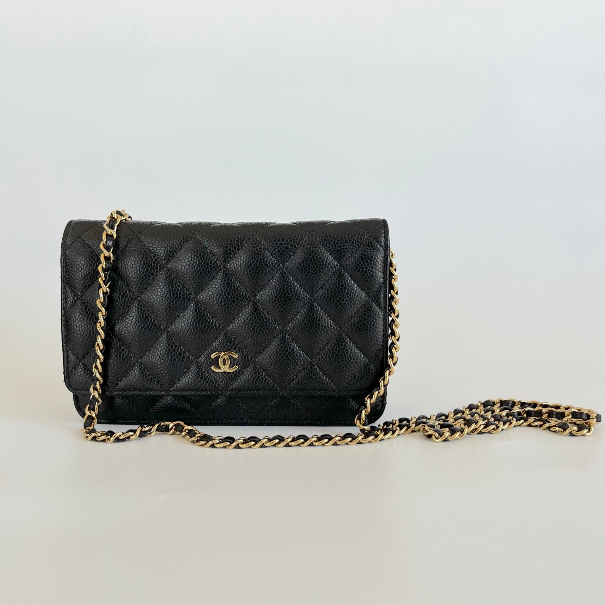 Chanel black quilted caviar leather wallet on chain - BOPF