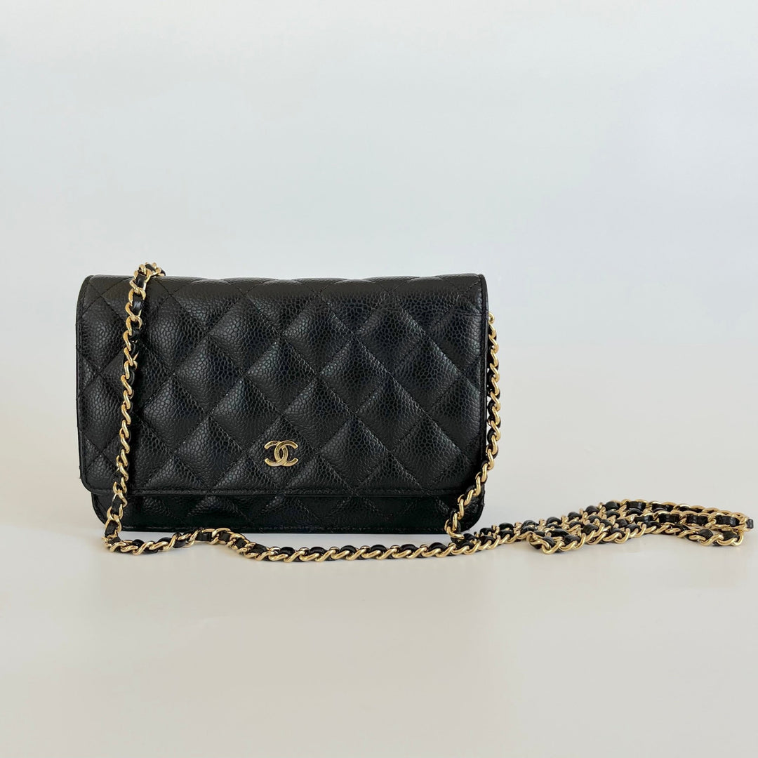 Chanel black quilted caviar leather wallet on chain - BOPF | Business of Preloved Fashion