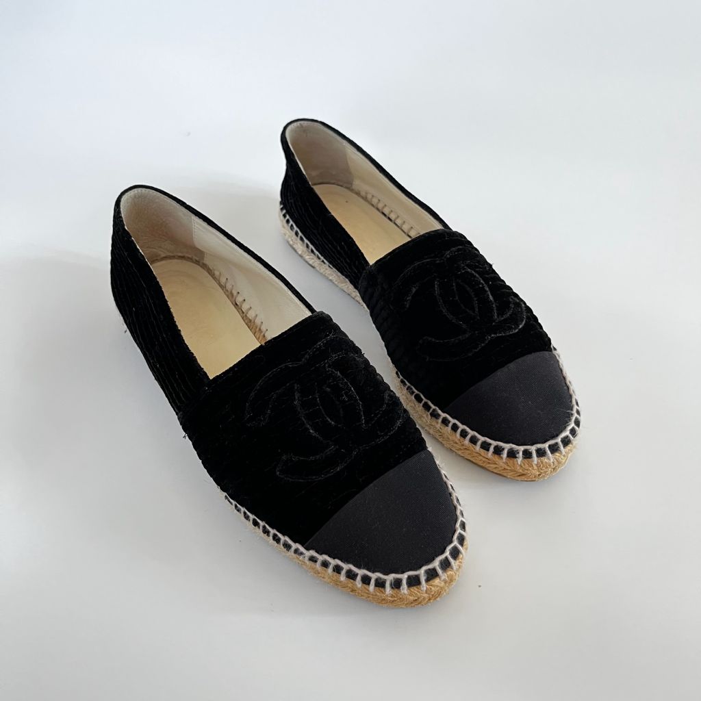 Chanel Black Velvet CC Espadrilles, 38 - BOPF | Business of Preloved Fashion